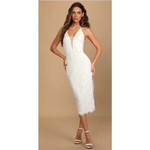 NWT Lulu's Romantic Message White Lace Racerback Sleeveless Midi Dress,XS